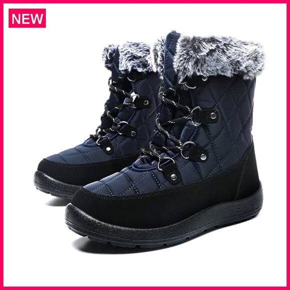 Mid Calf Snow Boots with Faux Fur, Insulated, Lace-Up, Outdoor Winter - Picture 2 of 8